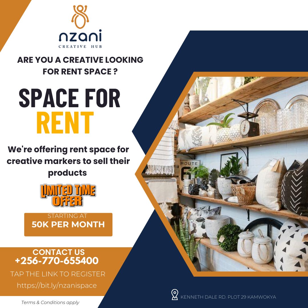 nzanihub's tweet photo. An opportunity for the creatives, creative business & makers.
#SPACEFORRENT
Rent space at @nzanihub to showcase your work, meet clients & also space to train. All at a very affordable price per month.
Tap the link to register
https://t.co/DJUz3Ieu0P
#creativity #businessowner https://t.co/iHuhyTLBRT