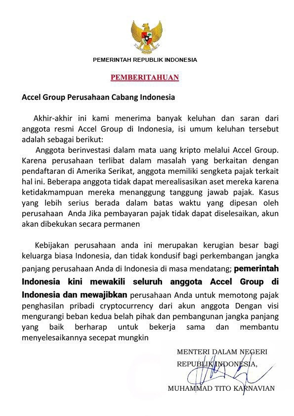 sarah_cmg's tweet photo. @titokarnavian_ nama bapak dicatut nih pak, ribuan orang jadi koran investasi bodong accel group pak, mohon ditindak lanjuti @kemkominfo @ListyoSigitP @Kemenkumham_RI @mohmahfudmd @NajwaShihab https://t.co/K83aQqws1c