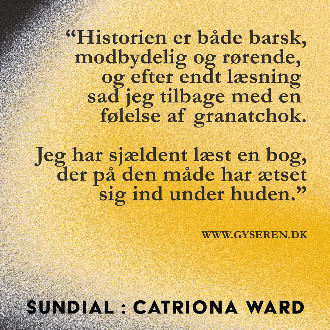 ScreamingRecs's tweet image. Endnu en strålende anmeldelse af "Sundial" af @Catrionaward - denne her fra Jette Holst fra Gyseren 🧡
Tjek anmeldelsen ud på gyseren.dk: "Historien er både barsk, modbydelig og rørende, og efter endt læsning sad jeg tilbage med en følelse af granatchok ..."