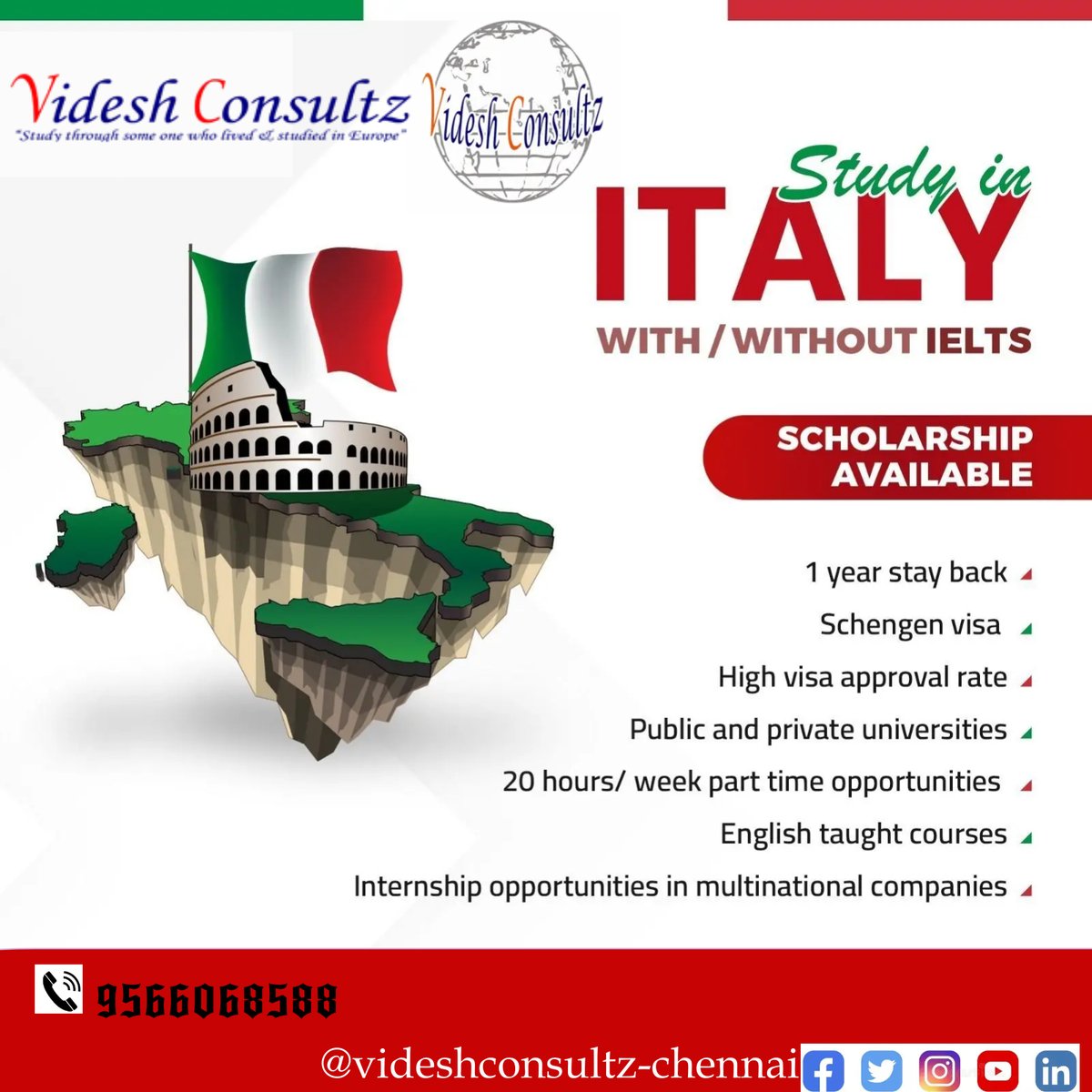ramesh_videsh's tweet photo. why study  in ITALY ?
free education with 5200 euros 
scholarship 
91 world ranking universities
work permit
this years intake available
permeate residence  (PR)
eligibility - 55% above 
 https://t.co/gnO5EUudmY
rameshvidesh24hrs@gmail.com
https//www.videshconsultz.com https://t.co/36ShmISTDq