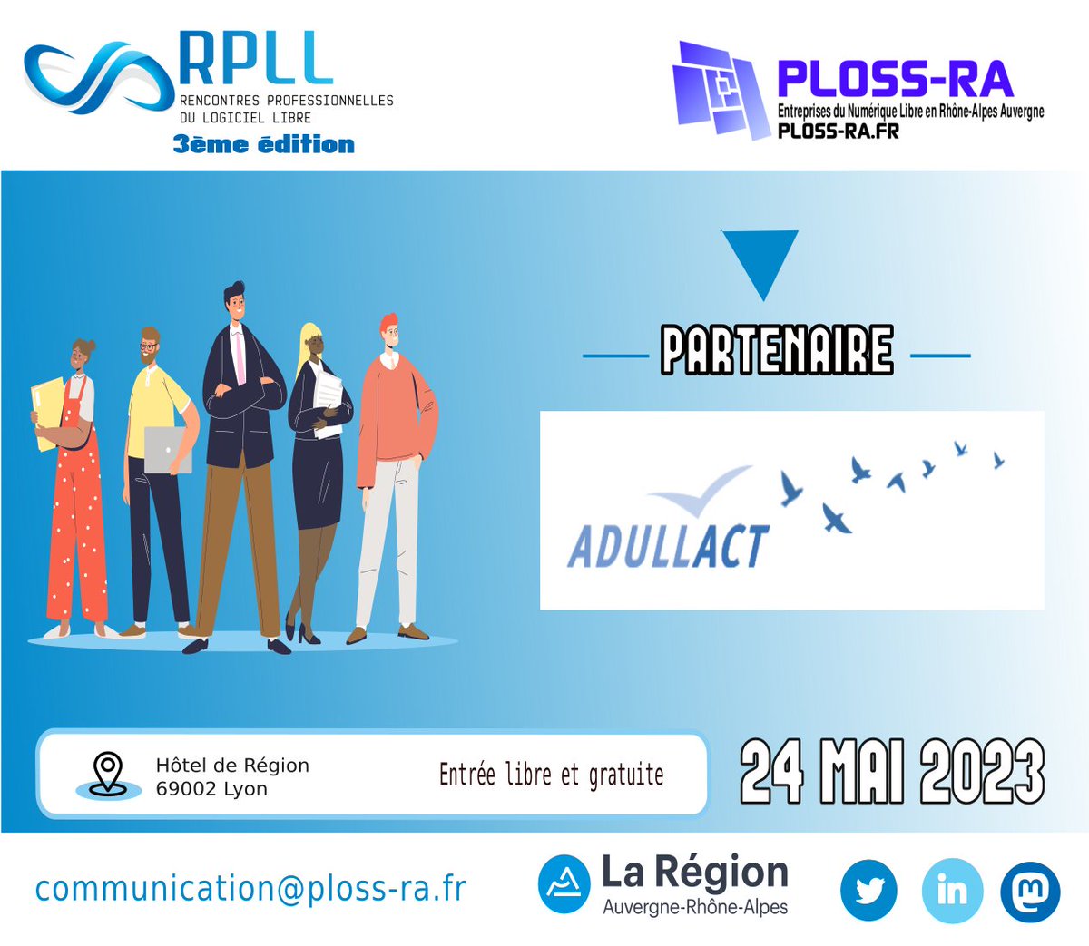 <a href="/ADULLACT/">ADULLACT</a> , accompagne la 3ème édition des RPLL 2023.

👉 Inscrivez-vous en un un clic et soyez des nôtres ce 24 Mai à l’hôtel de Région de Lyon.
lnkd.in/d8FnyQRg
