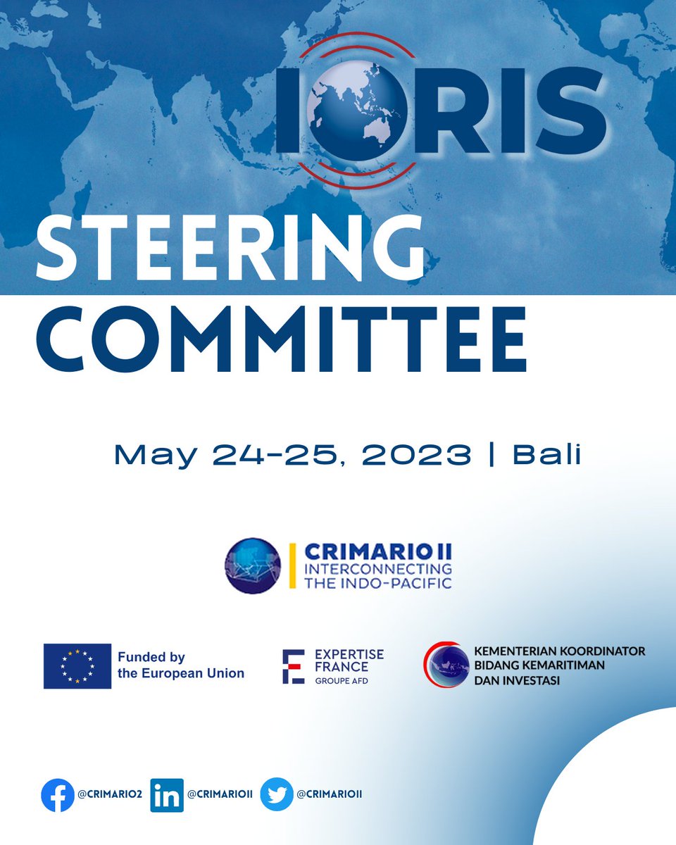 CrimarioII's tweet photo. #IORIS #SCM2023 is happening this month, 24-25 May.

#IORIS contributes to foster #informatiosharing, enhance #cooperation and #coordination aiming to improve #maritimesecurity in the #IndoPacific region, #strongertogether.
@eu_eeas @expertisefrance @kemenkomarves https://t.co/4uUgxgCeJp