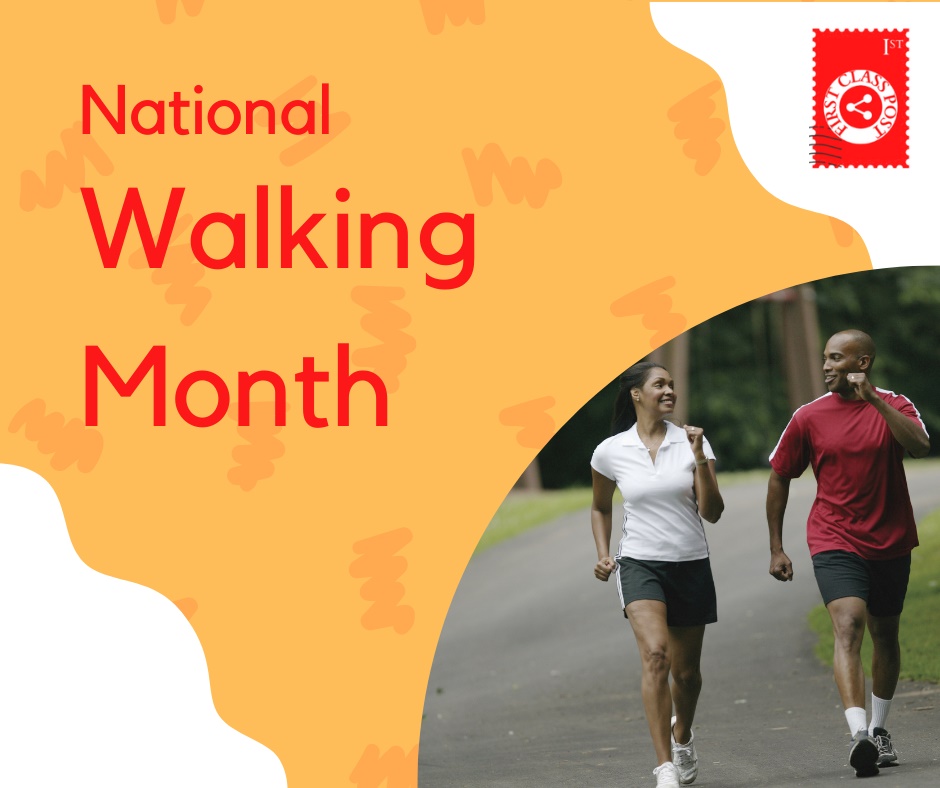 FirstClass_Post's tweet photo. It's National Walking Month. Did you know that the benefits of walking also include increased cardiovascular and pulmonary (heart and lung) fitness, and reduced risk of heart disease and stroke. #didyouknow #WalkThisMay #Huddersfield #SMManagement #ContentCreation https://t.co/cYcY3zKOHW