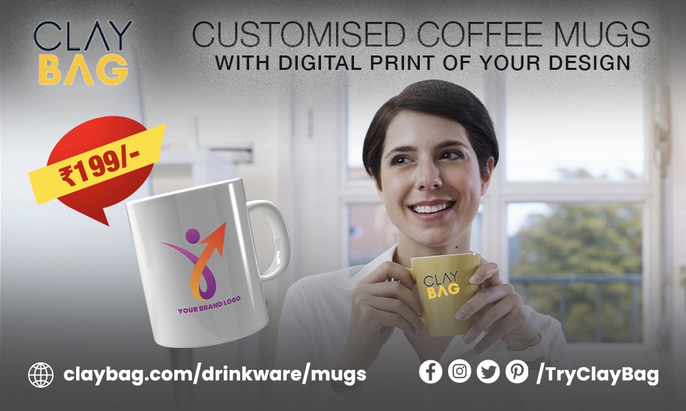 Order your customized Coffee Mug today at best online price. Dont miss an opportunity to build your brand. Minimum order is 1. Order more, pay less. #CustomizedCoffeeMugs #LogoMugs #Branding #JustClayBagIt #FreeShipping #TeamGifts #PhotoMugs Visit claybag.com