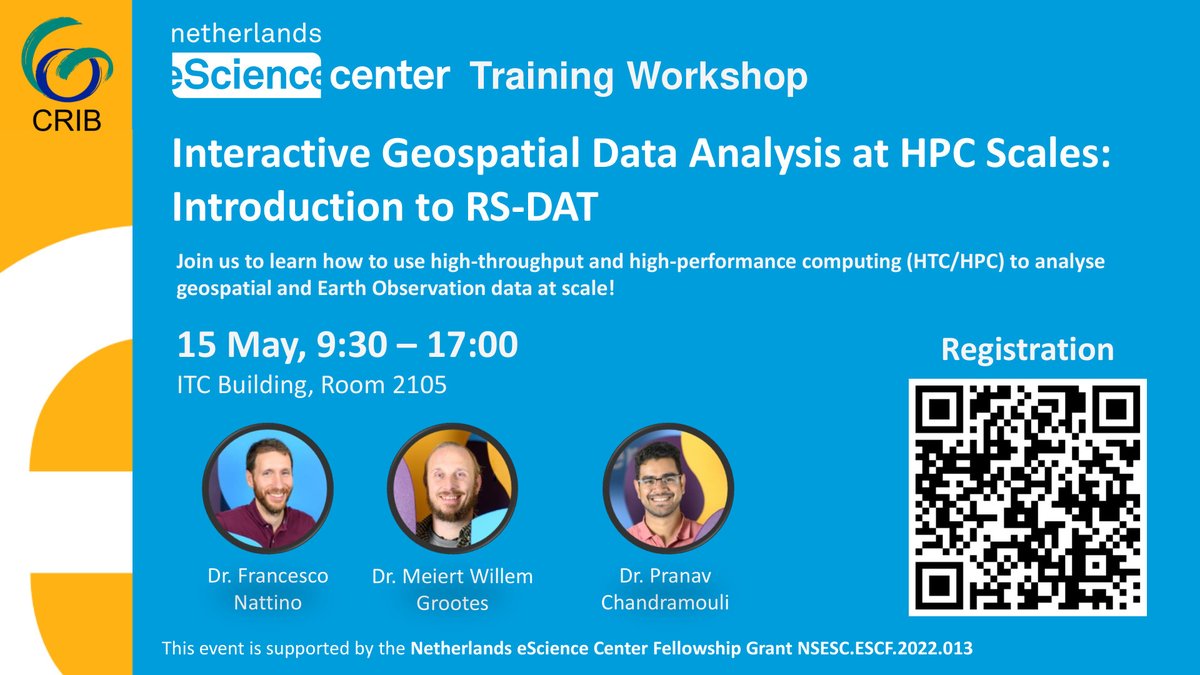 Join us for the <a href="/FacultyITC/">Faculty ITC | University of Twente</a> <a href="/eScienceCenter/">Netherlands eScience Center @akademienl.social</a> #training workshop on #interactive #geospatial data analysis at #HPC scales! 15 May, 9:30-17:00, ITC (in-person). Registration 👉itc.nl/big-geodata/tr… <a href="/ITCAlumni/">ITC Alumni (inactive)</a> @LibITC <a href="/utwentedcc/">@University of Twente - Digital Competence Centre</a> <a href="/UTwente/">University of Twente (inactive)</a> @SURF__EN  #eScienceFellows