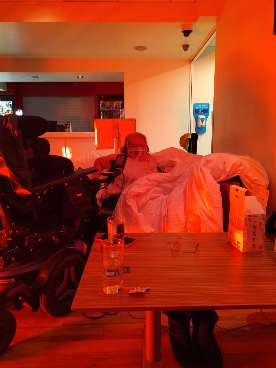 Hey <a href="/TravelodgeUK/">Travelodge UK</a>, this is a photo of our colleague who had to sleep on a sofa in your public dining room last week due to all accessible rooms being 'out of order'.

An awful example of what happens when service providers fail to recognise the requirements of disabled people.