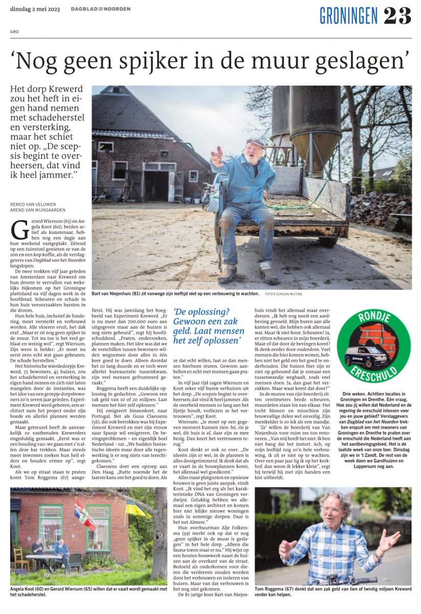Rondje #Ereschuld <a href="/dvhn_nl/">Dagblad van het Noorden</a>:
‘Het dorp <a href="/krewerd/">Krewerd</a> zou het heft in eigen hand nemen met schadeherstel en versterking, maar het schiet niet op. Doordat het zo lang duurde en er toch weer allerlei #bureaucratie tussenkwam, zijn veel mensen gefrustreerd geraakt.’
#pegas