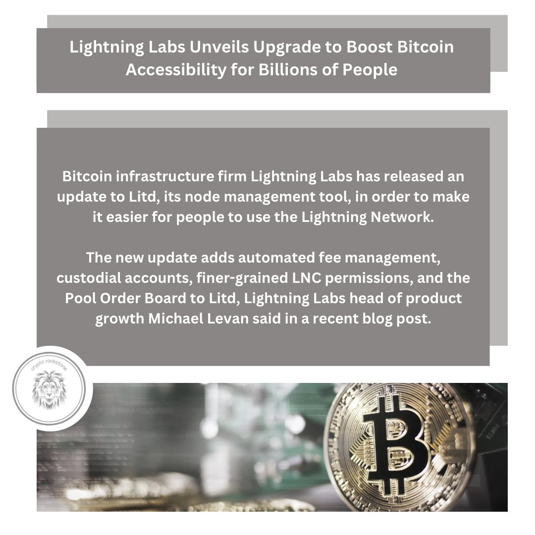 CryptoRockStone's tweet image. Lightning Labs Unveils Upgrade to Boost Bitcoin Accessibility for Billions of People #bitcoins #btc #lightninglab #crypto #cryptotrading