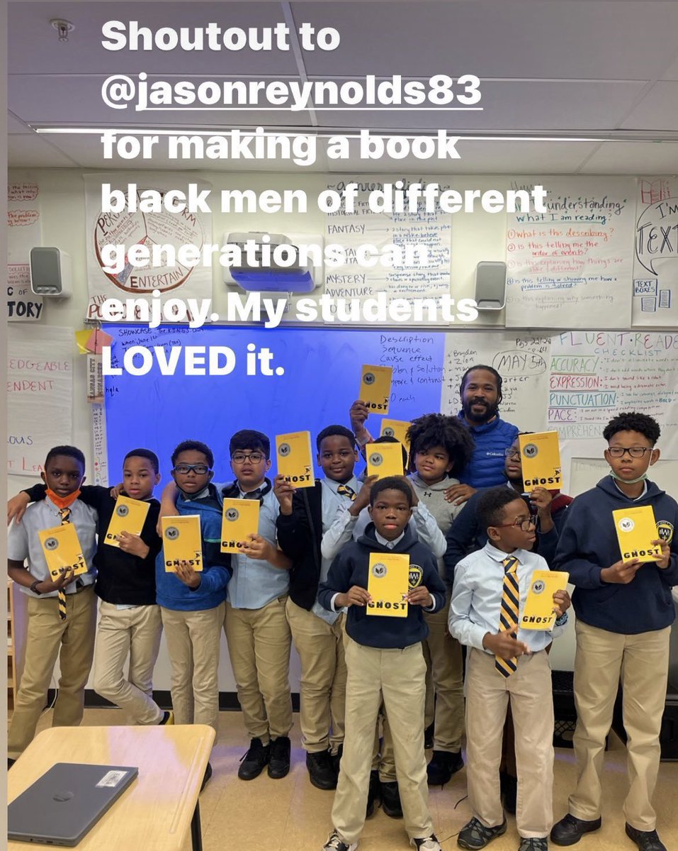 Todays shout out goes to <a href="/JasonReynolds83/">Jason Reynolds News</a> for inspiring the boys of @bishopwalkerschool with your book, GHOST! They loved it! ♥️🙌🏾 📕