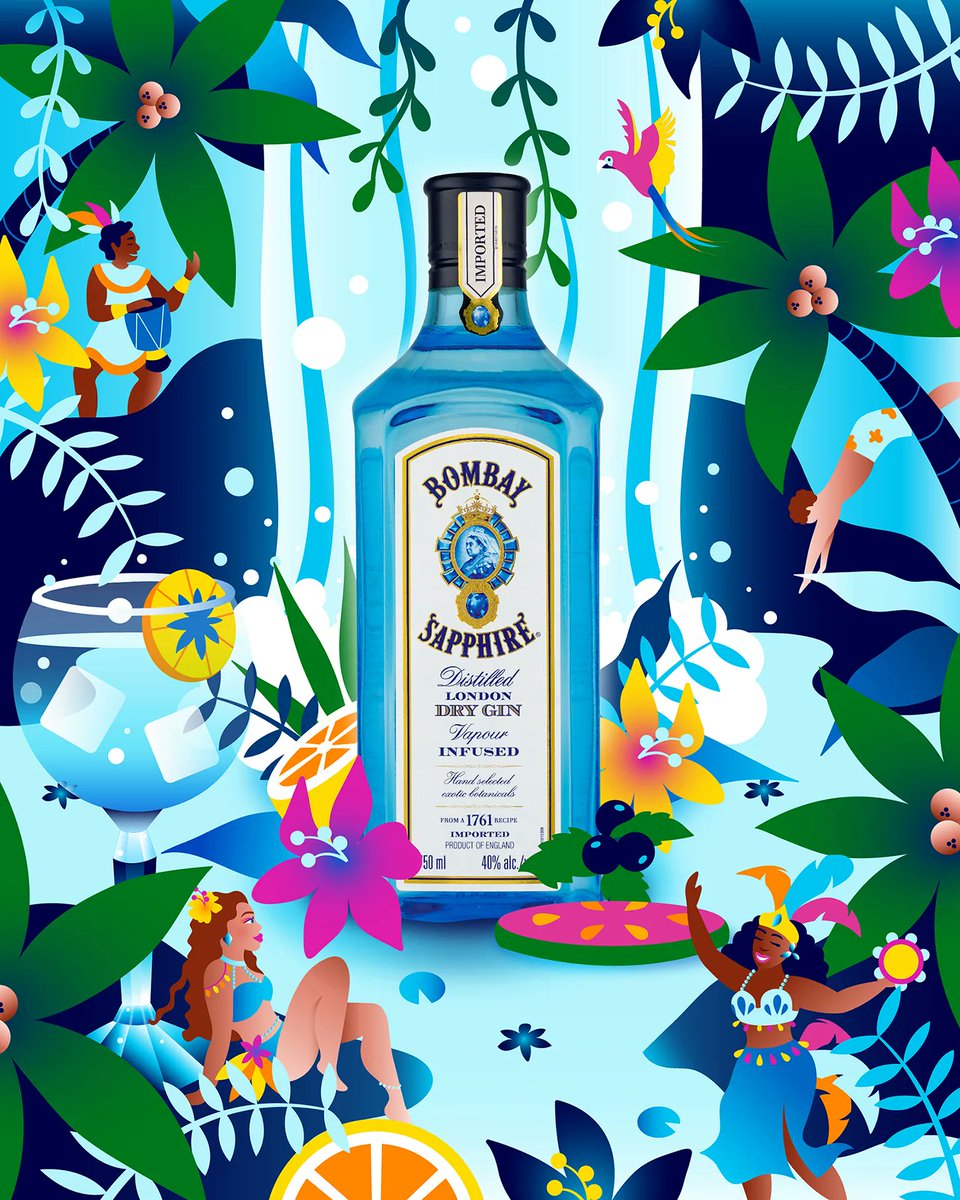 DirIllustration's tweet image. Vibrant and refreshing artwork for #BombaySapphire inspired by #summer in #Brazil 🇧🇷💎🦜 by @artbyalyah 

Explore more of her work: buff.ly/3U3Eqds 

#advertisingillustration #commercialillustration #stircreativity #alcohol #beverage #tropical #digitalillustration #art