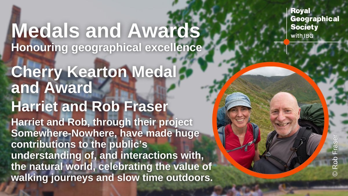 RGS_IBG's tweet image. Congratulations to Cherry Kearton Medal and Award recipients, Harriet and Rob Fraser (@butnorain), who are recognised for their discipline-crossing work, shedding light on the seldom-seen and seldom-heard in the context of rural landscapes. #geographicalexcellence🏅