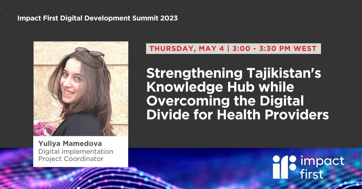 AbtGlobalImpact's tweet photo. Join Yuliya Mamedova from our @USAID-funded Healthy Mother, Healthy Baby Activity in Tajikistan at #ImpactFirst2023!

Digitization initiatives are a key focus for the project and ensure adequate delivery of healthcare data for diagnostics, treatment, and clinical protocols. https://t.co/QC0lKSLGCe
