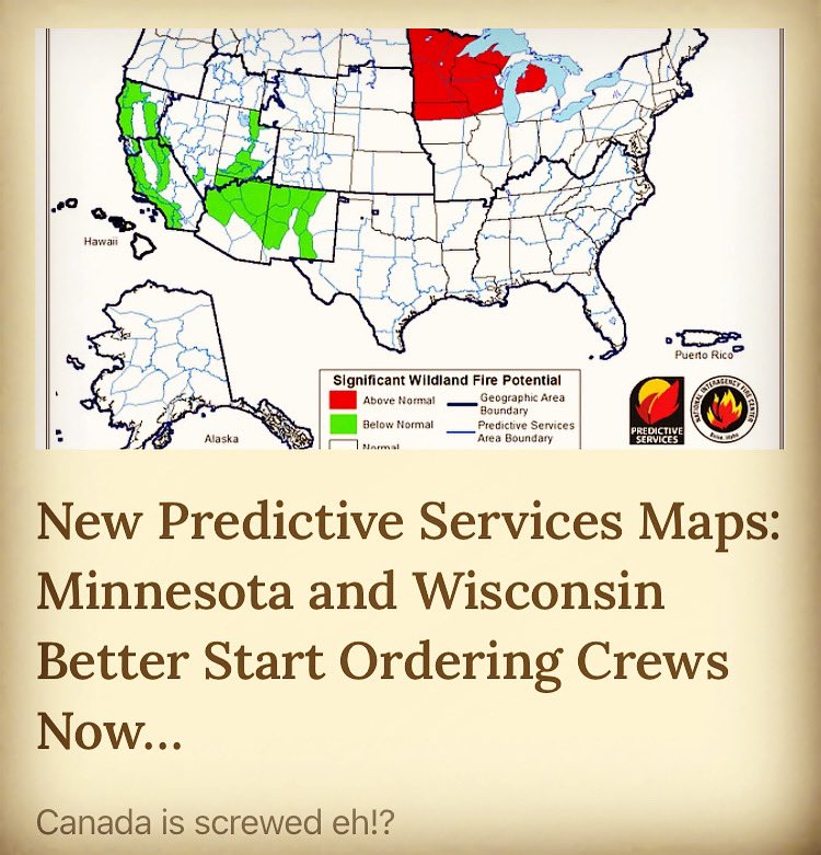 New Article on S u b s t a c k.

New Predictive Services Maps: Minnesota and Wisconsin Better Start Ordering Crews Now…
Link in my bio. 
#wildfire #weather #fire #MN https://t.co/IJiNRnS1tN