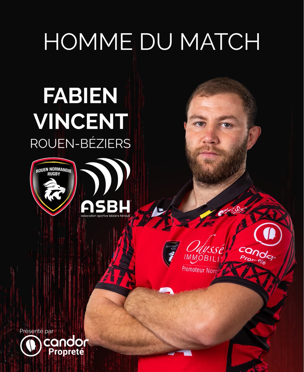 🦁 Votre Homme du Match 🆚 Béziers : Fabien Vincent 🦁

Vendredi marquera la fin de la saison et donc la dernière élection de l'Homme du Match sur notre application, soyez au rendez-vous ! 📱

#EnsemblePlusVitePlusLoin #RNR #ProD2