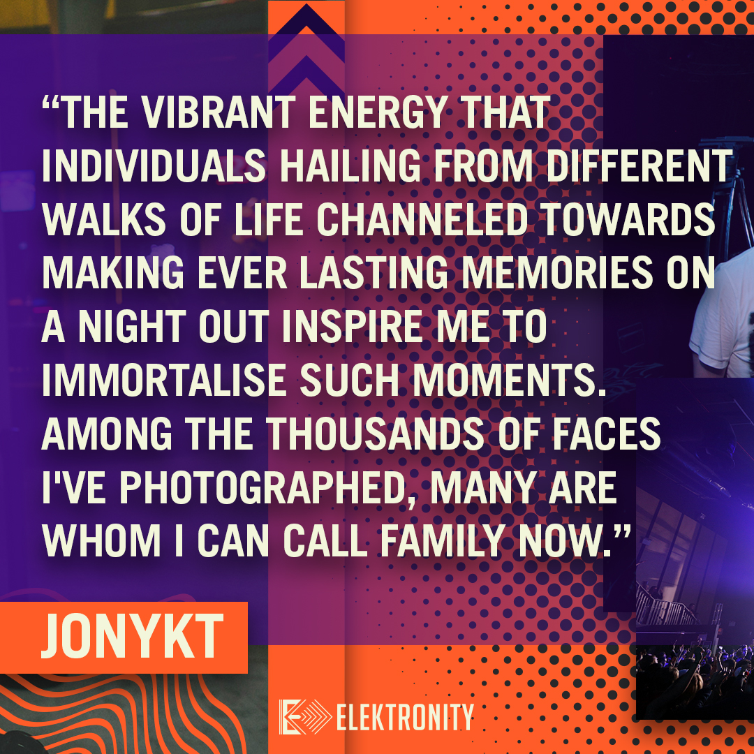 elektronity's tweet photo. Meet @JonYKT, a skilled photographer from Malaysia, draws inspiration from the electrifying energy and unforgettable moments of the nightlife scene. With his camera, he forges deep connections with those he captures, forming lasting bonds that feel like family. https://t.co/80IBWokRlG