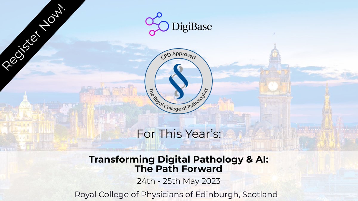 This year's event approved for 𝟭𝟲 𝗖𝗣𝗗 𝗣𝗼𝗶𝗻𝘁𝘀.

Register today to reserve your seat:
digi-base.co.uk/live-events/tr…

#pathology #pathologist #computationalpathology #ai #precisionmedicine #nhs #PathTwitter #oncology #histopathology #cellularpathology #cancer #diagnosis