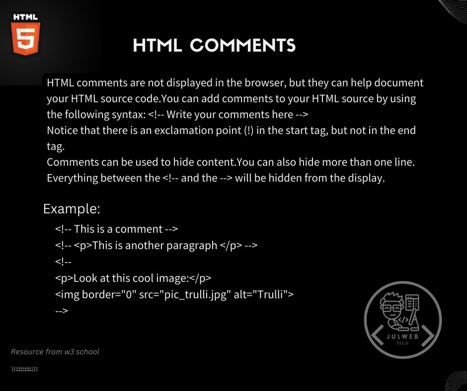 JulwebTech's tweet image. HTML Comments
#webdevelopment
#webdeveloper
#webdesign
Our Community Group: lnkd.in/eherR6z6
Our FB Page: lnkd.in/ezqDtsZM
Instagram: lnkd.in/e6vD28P4
Our YouTube Channel: lnkd.in/eDMx-WjR