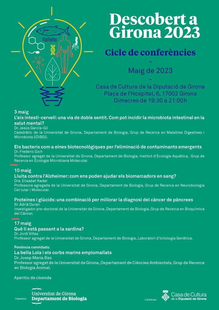 TAT_UdG (@tatudg) on Twitter photo A partir de demà, i al llarg de 3 setmanes, trobareu les investigadores i investigadors del Departament de Bilogia de la <a href="/UdGCiencies/">Facultat de Ciències</a> compartint la seva recerca amb tothom que tingui curiositat per saber el que fem. Sereu tots més que benvinguts!! A partir de demà, i al llarg de 3 setmanes, trobareu les investigadores i investigadors del Departament de Bilogia de la <a href="/UdGCiencies/">Facultat de Ciències</a> compartint la seva recerca amb tothom que tingui curiositat per saber el que fem. Sereu tots més que benvinguts!!