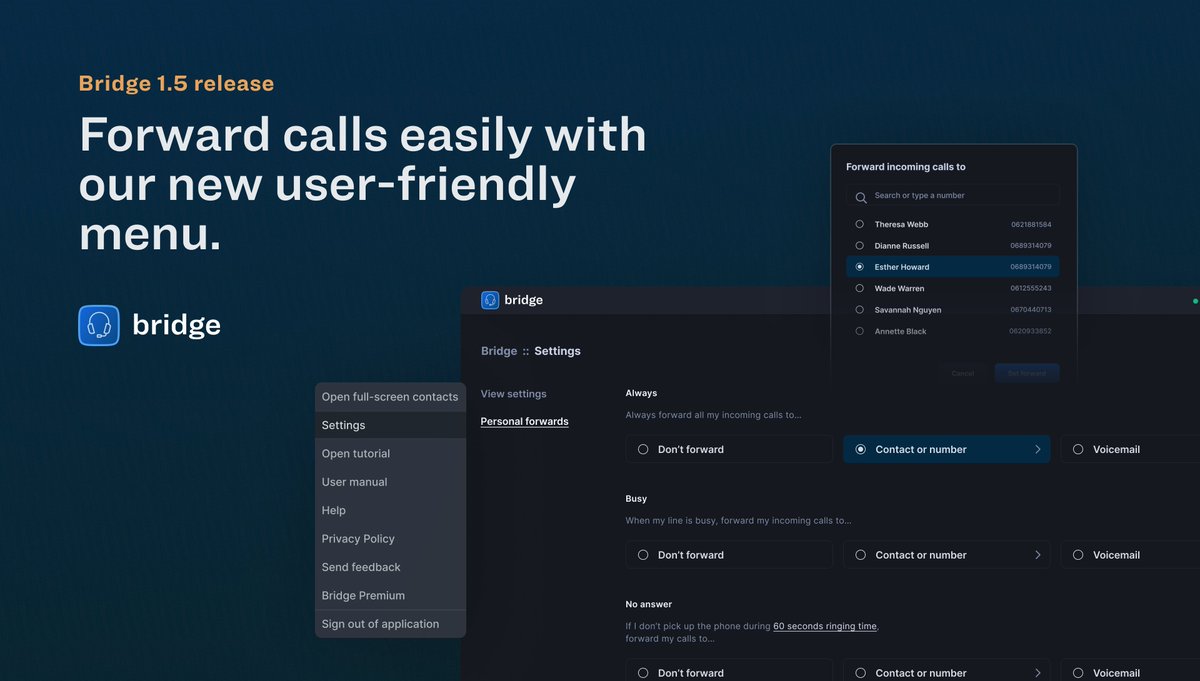 To make our End User products more aligned we implemented a new feature in Bridge 1.5! It is now possible to change the layout of the homepage and the information density, as well as, to configure personal forwards in the settings menu!
#forward #calls #easy #userinterface #tech