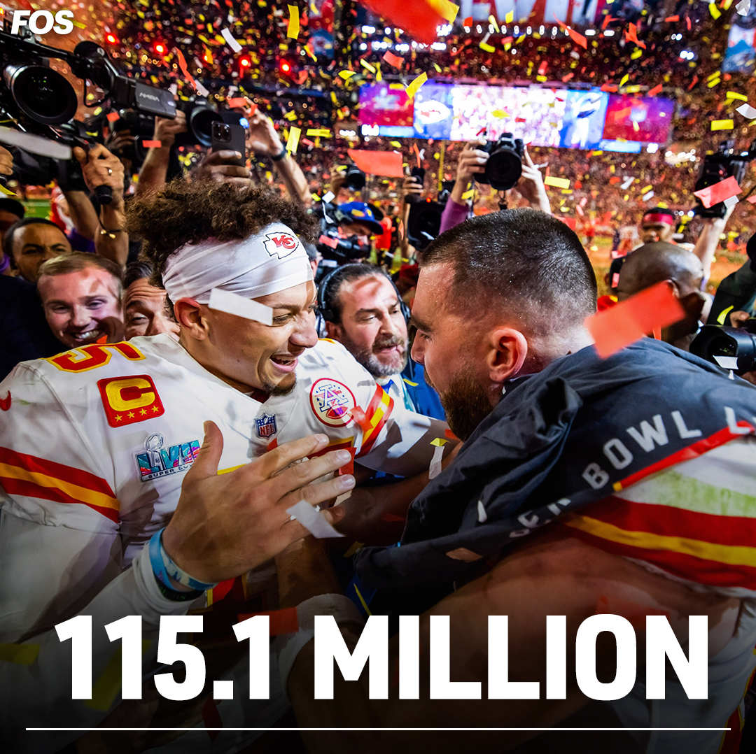 FOS's tweet photo. BREAKING: Fox Sports has discovered that Super Bowl LVII was the most-watched of all time after all — averaging 115.1 million viewers.

Nielsen is issuing the new record number after a review revealed irregularities.

https://t.co/5opquro1Eo https://t.co/Jk07QAXefF