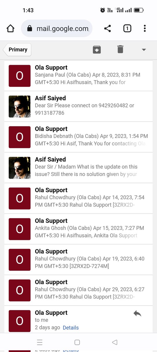 its_aashu's tweet photo. @ola_supports @ola_supports @Olacabs only layer of mails after mail from your side no resolution still pathetic service and customer support https://t.co/CJ6y4JHdjB