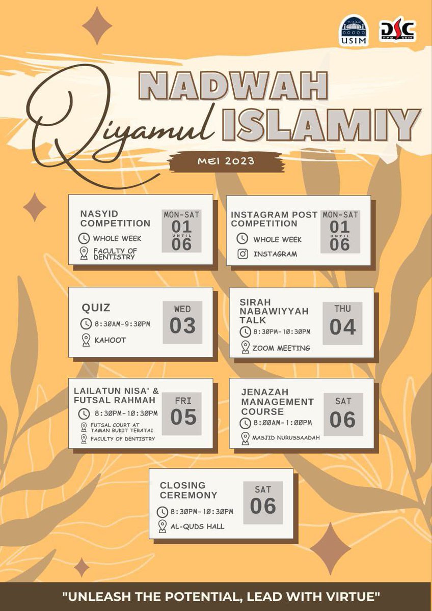 DscTwt's tweet photo. [NADWAH QIYAMUL ISLAMIY🕋] 
 
Ramadhan telah berlalu pergi, namun begitu hadirnya Program Nadwah Qiyamul Islamiy bagi meneruskan momentum melalui aktiviti-aktiviti yang bakal berlangsung pada minggu ini🤩 https://t.co/TLqcmMElYB