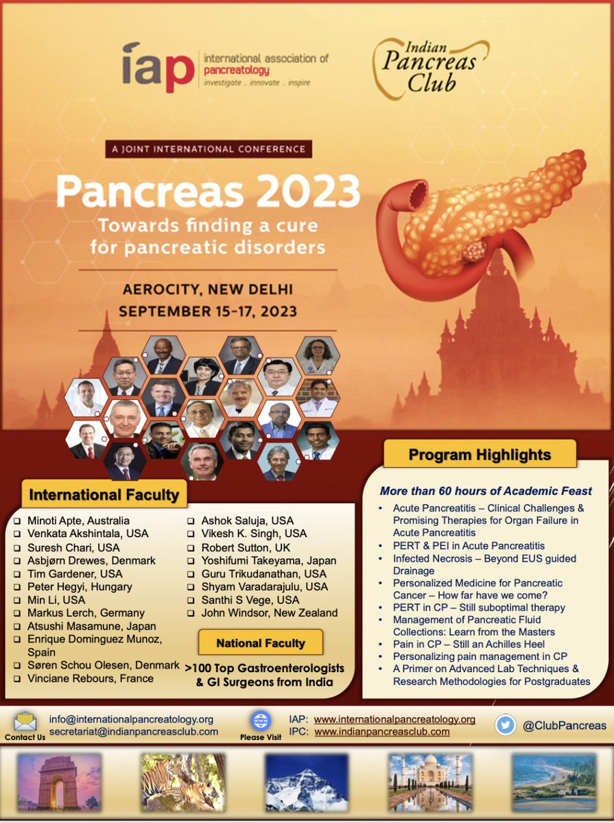 PANCREAS 2023: Towards finding a cure for pancreatic disorders. Catch your favourite pancreatology stars all at one place- Aerocity, New Delhi. Sept 15-17th 2023 Block your dates!!