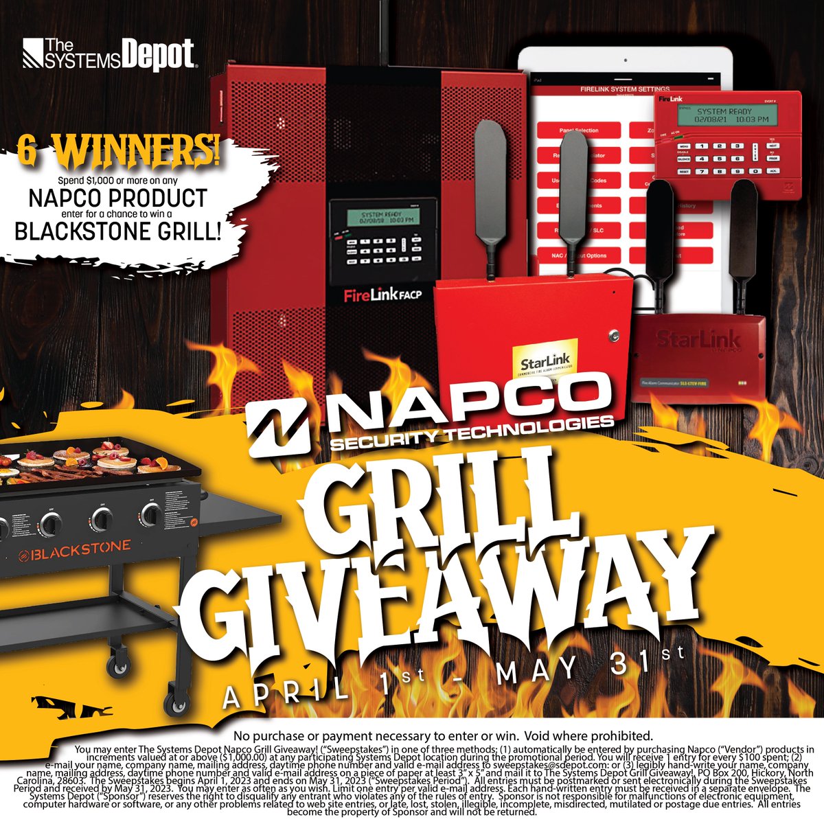 TheSystemsDepot's tweet photo. π₯π₯©πNAPCO GRILL GIVEAWAY π₯ππ₯©
Don't forget, now through the end of May, if you purchase any Napco product you will be entered into our Blackstone Grill Giveaway!
Don't miss out on this awesome opportunity!
#Giveaway #Napco #winners #youcouldwin https://t.co/e8KCzqjSEk