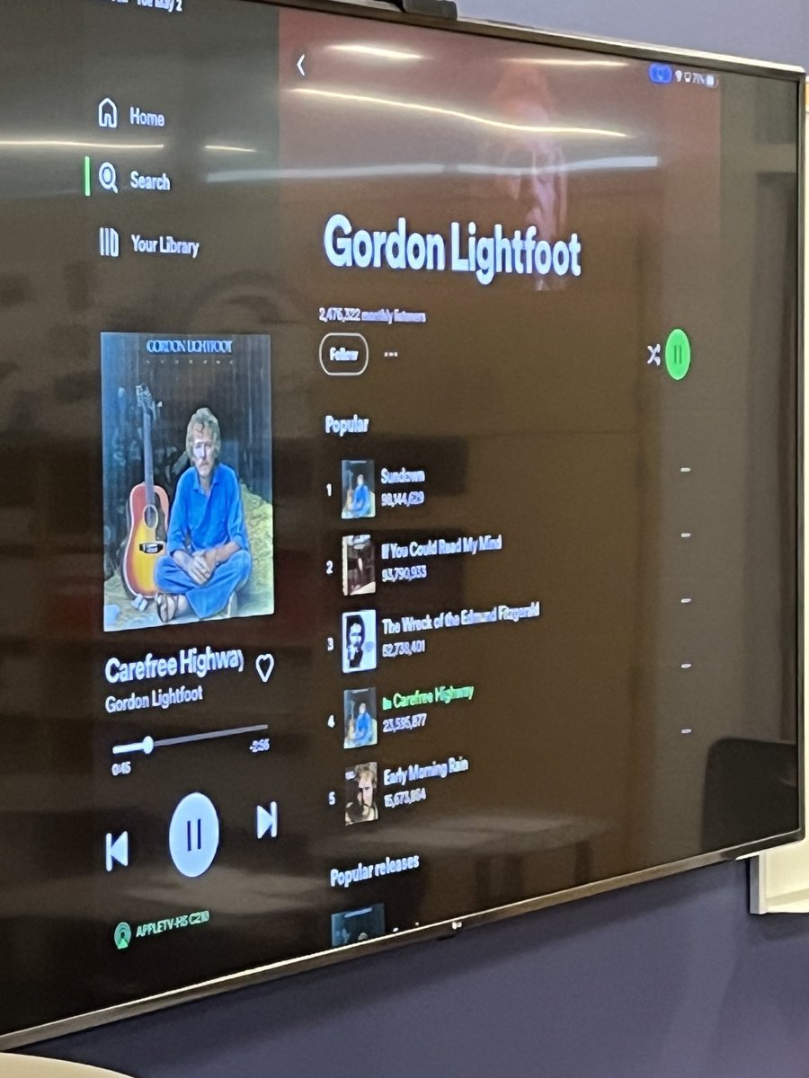ASilvidi68's tweet photo. Listening to Gordon Lightfoot as we work in period 1 Journalism class. #RestInPeaceGord https://t.co/YlMroL4OKI