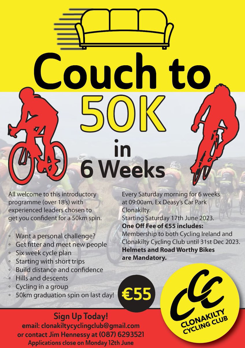 Are you looking for a challenge, looking to get fitter and meet new people? We have the answer - Couch to 50K in 6 weeks. All the details are below 👇 Please like and share to get the word out there! 😎🚴‍♀️ 🚴