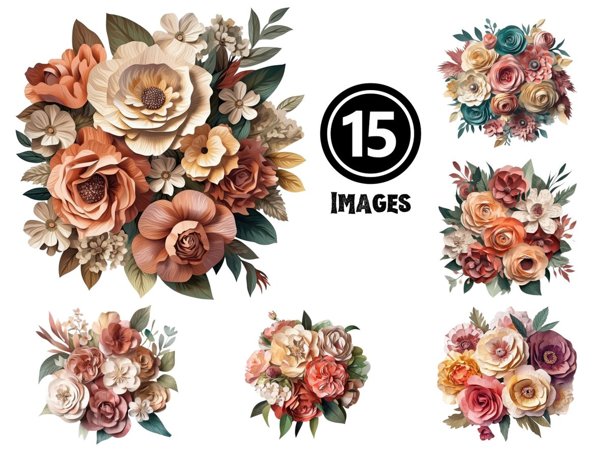 Watercolor Paper Flower Clipart Illustrations, Floral Bouquet Printable for DIY Crafts & Decor, Digital Download etsy.me/42fLKql #collage #flowers #watercolorclipart #paperflowerbouquet #floralclipart #digitaldownload #printablewallart #botanicalclipart