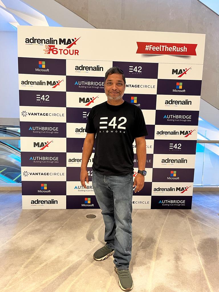 E42_ai's tweet photo. Glimpses from the @adrenalinHRMS F6 Tour in #Dubai—a showcase of Adrenalin Max, the feature of Sara, an #AI #EmployeeAssistant built on #E42 by team Adrenalin, and @animeshsamuel, our CEO and Co-Founder on the panel, discussing ‘designing a complete #employeeexperience’! https://t.co/Jc5UXKHJDp