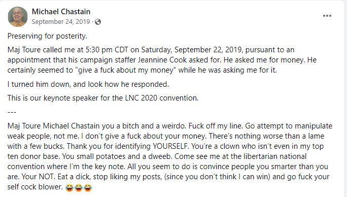 @TrishaButlerTN @JennMoore0404 @GoldWedge @MAJTOURE @MrMajToure @blkgunsmattr This was the moment I did not want him near any donor or liberty topic.   If he’d sat down and had a moment of self reflection, perhaps apologized, then I would reconsider this.  I do not know of him ever apologizing.