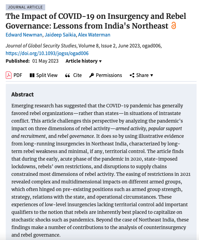 Edward Newman (@proftednewman) on Twitter photo Now published OPEN ACCESS with <a href="/Journal_of_GSS/">JournalofGlobSecStud</a>, exploring the impact of COVID-19 on Insurgency and #RebelGovernance, with <a href="/_AlexWaterman/">Alex Waterman</a> and Jaideep Saikia. tinyurl.com/ezx5syz5 <a href="/CGSCLeeds/">Centre for Global Security Challenges</a> Now published OPEN ACCESS with <a href="/Journal_of_GSS/">JournalofGlobSecStud</a>, exploring the impact of COVID-19 on Insurgency and #RebelGovernance, with <a href="/_AlexWaterman/">Alex Waterman</a> and Jaideep Saikia. tinyurl.com/ezx5syz5 <a href="/CGSCLeeds/">Centre for Global Security Challenges</a>
