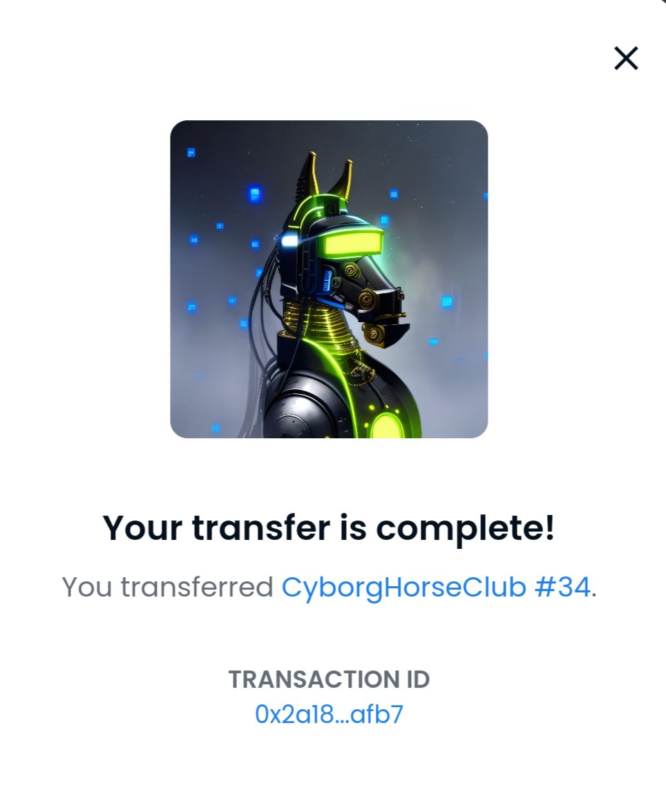 🥳Sold Out🥳
Bye👋#CyborgHorse 50

Congratulations🥳 to your new owner <a href="/PstEth/">stETH on PulseChain</a> on your purchase

So that you are not bored, we send you a friend #CyborgHorse 34😉

 We take part ⬇️
x.com/CyborgHorseClu…
 No one will leave <a href="/CyborgHorseClub/">CyborgHorseClub | Mint is live 🟢</a> without 🎁
 #NFTCommunity #NFT #NFTgang