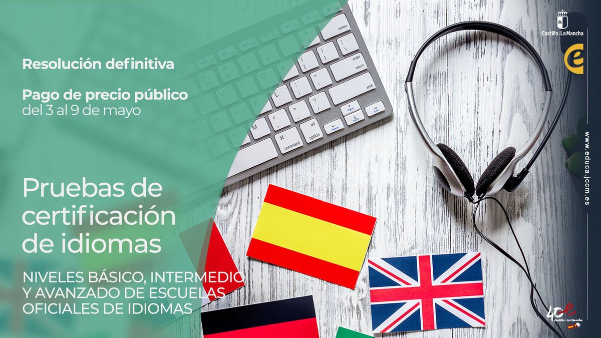 🆕 Resolución definitiva para realizar el pago del precio público en las pruebas de certificación para alumnos de la modalidad libre y a distancia (That's English!) curso 2022-2023.

🗓️ Del 3 al 9 de mayo. 

ℹ️ Más información: educa.jccm.es/es/sistema-edu…