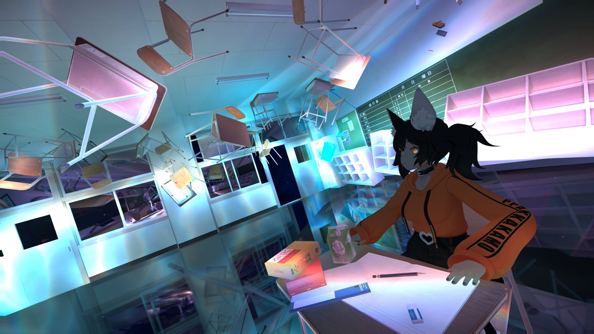 Tiskatrowa's tweet image. Another vibe night with @sovren5 in a perfectly normal classroom~