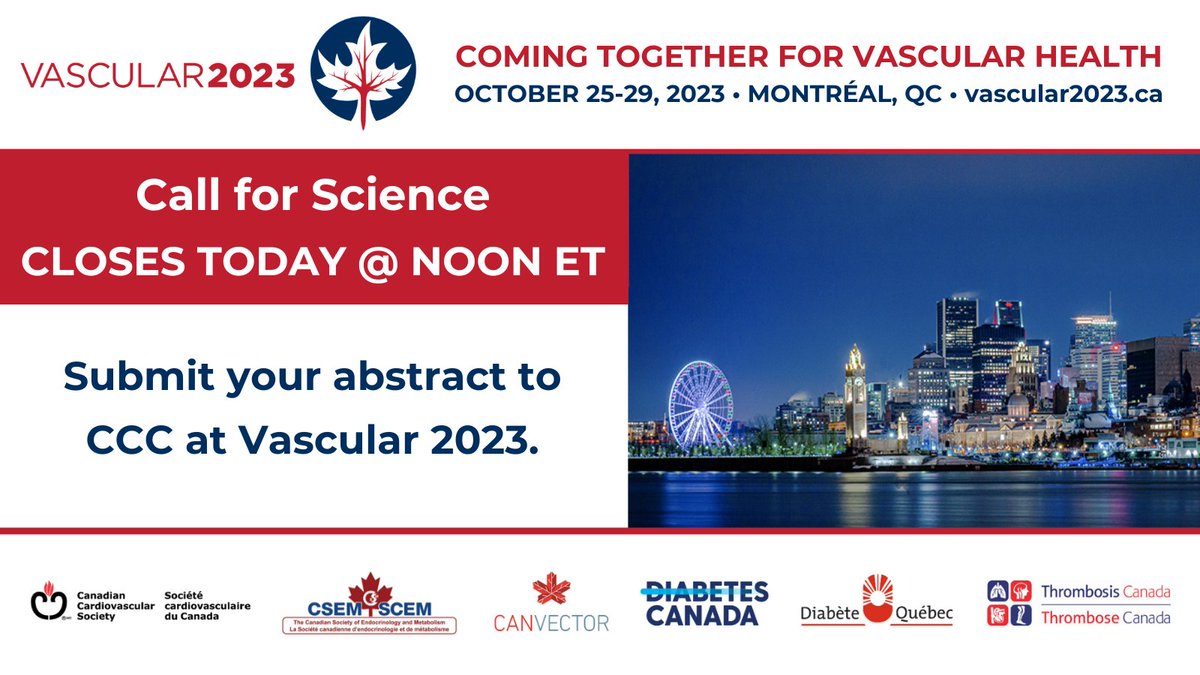 SCC_CCS's tweet image. 📆 The Vascular 2023 #CallForScience closes TODAY @ 12 noon EDT. Don&apos;t miss this amazing opportunity to showcase your research &amp;amp; connect with experts in the field. Submit your abstract today and join us for this world-class event. #VASC23 #CCCongress 

👉 ow.ly/f5ZJ50O8fYx