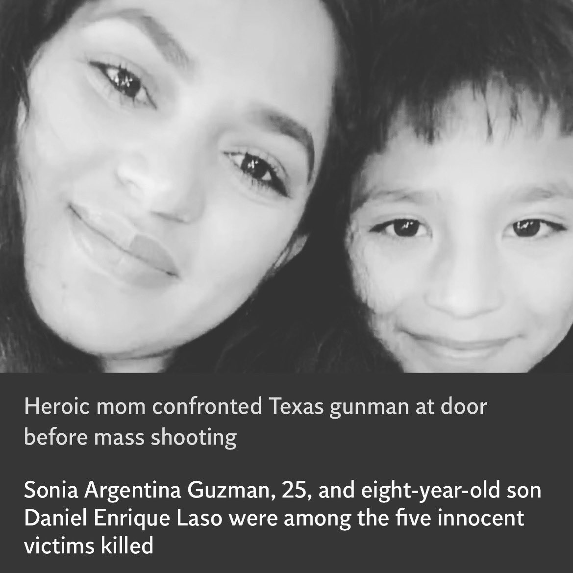 NewtownAction's tweet photo. This is 25-year-old Sonia Argentina Guzman. She bravely confronted the angry neighbor who showed up at their front door with an AR15. Her neighbor shot and killed her & her 9-year-old son Daniel, and then he killed three others. The family called 911 five times for help. The mass shooter is still on the run. He is likely armed & dangerous. https://t.co/iHOgHtR58S