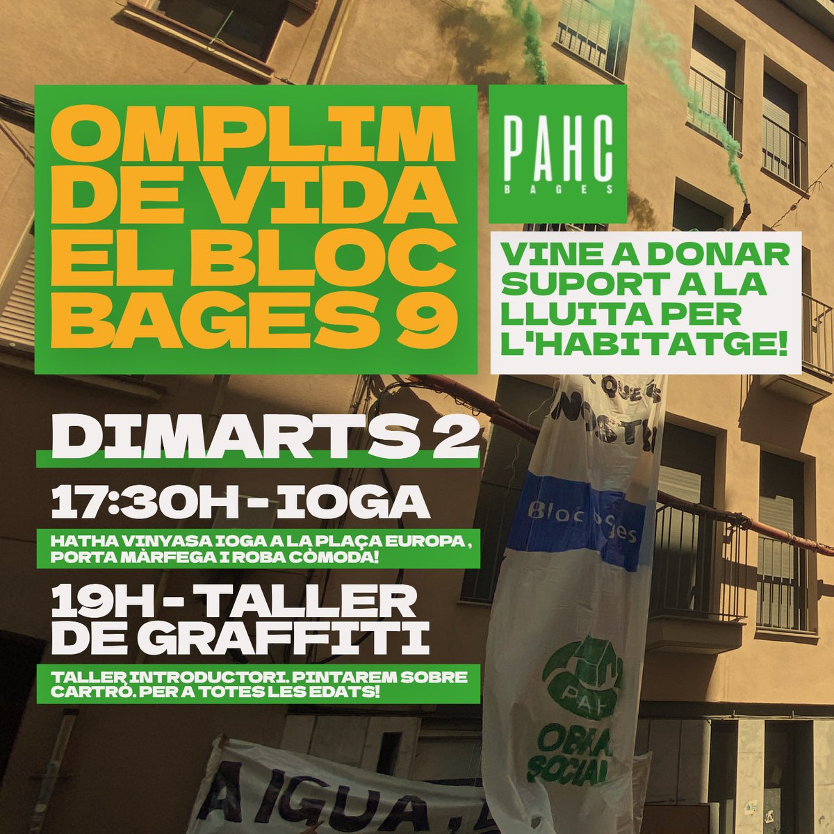 Aquesta tarda seguim amb les activitats de resistència del bloc alliberat!!
A les 17:30 Ioga i a les 19h taller de graffiti!
Seguim!!💚✊