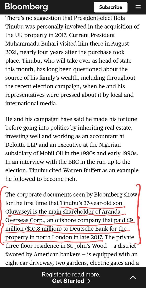 Remember Alpha Beta MD, Apara, said that Alpha Beta paid N500m to Aranda in 2015.

Guess what, Bloomberg just reported that Seyi Tinubu owns Aranda which purchased the $11m mansion.

Sanwo wey dey do Guinea runs with BAT, na that mumu go voice out?

Lagos moni ronu... 😂😂