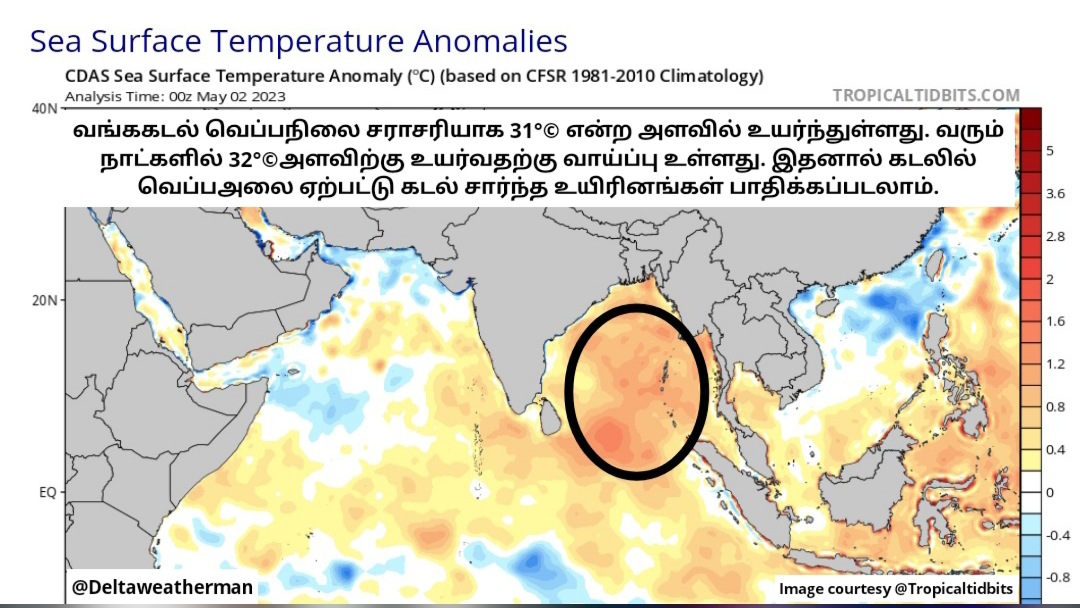 Deltarains's tweet photo. Climatic driver like developing #elnino and #PIOD results increase in bay of bengal water. Current temperature of BOB is around 31°© which likely to increase further in coming weeks.The unusual above average temperature in bay of bengal may results #Marineheatwave in next 8 weeks https://t.co/MFMYSuhtAJ