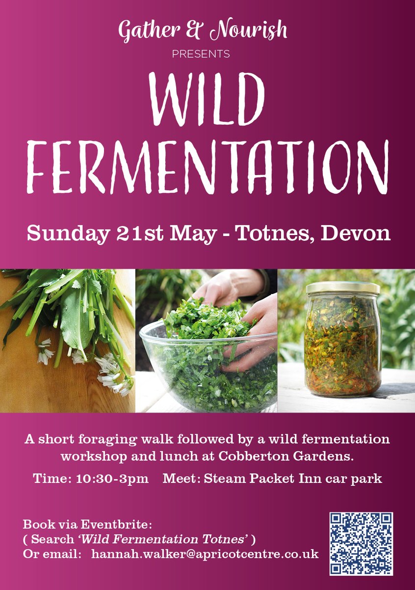 I'm excited to announce my next Gather &amp; Nourish event will be 'Wild Fermentation', a day of foraging, fermenting and food! 
Sunday 21st May Time: 10:30 - 15:00
Location: Cobberton Gardens (Start point: Steam Packet Inn, Totnes). Tickets via Eventbrite:
eventbrite.co.uk/e/wild-ferment…