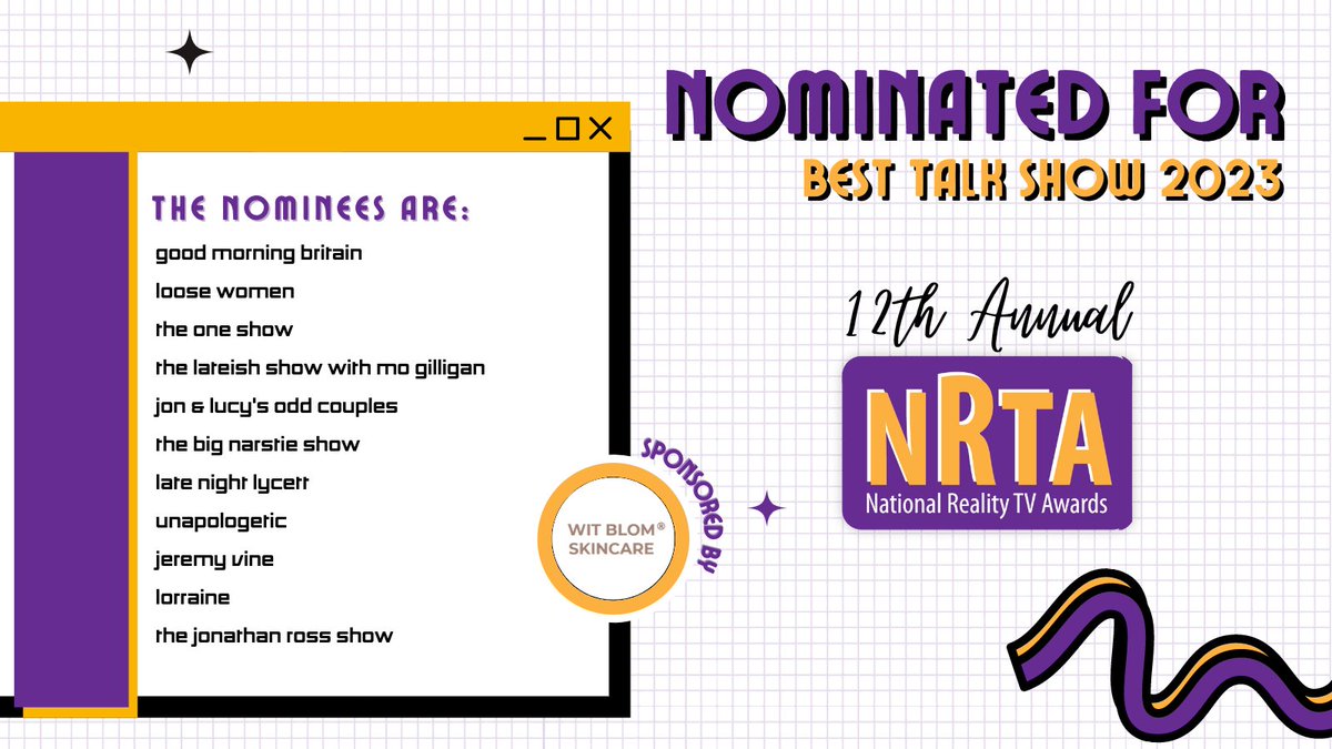 The wait is over! Here are the nominees for Best Talk Show 2023 sponsored by #witblomskincare...🎉🔥 Find below who features on this year's nominees list 

The #NationalRealityTVAwards comes back this year in July for what will be an exciting 12th Edition🔥 

Cast your vote now!