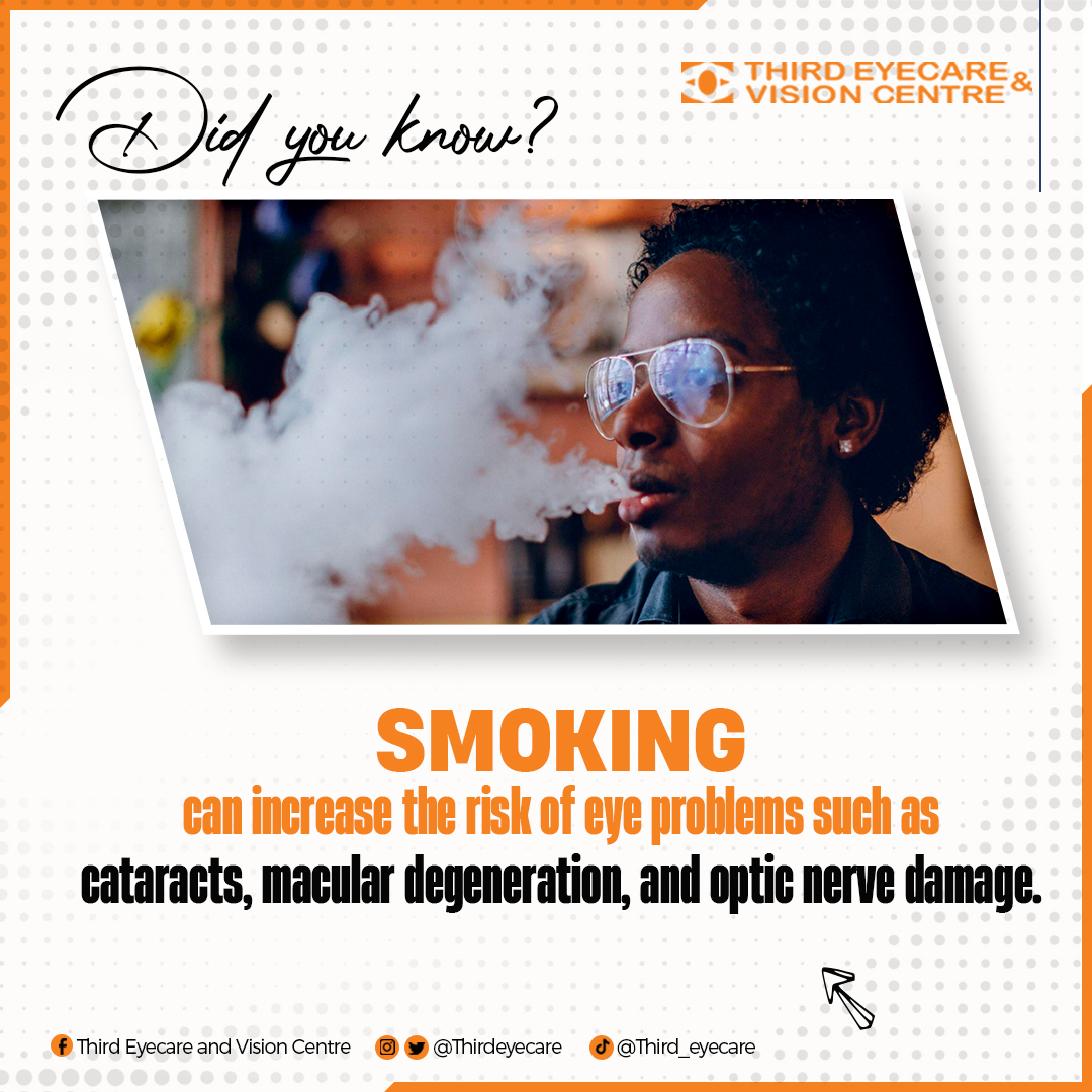 thirdeyecare's tweet photo. Smoking makes you vulnerable to a high risk of eye problems.
#thirdeyecare #besteyeclinicinghana #ghana #FactCheck #MythConceptions #FactsNotFiction #MondayVibes #StartTheWeekRight https://t.co/MSenDm7xbb