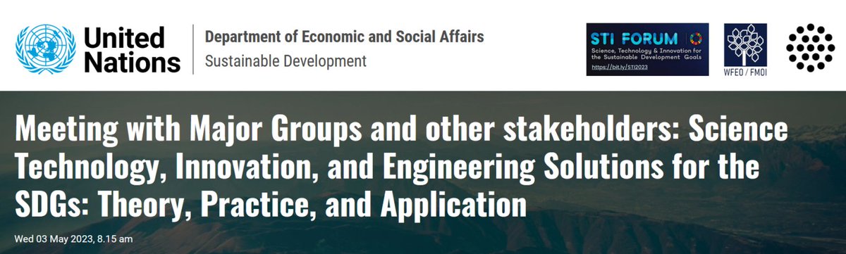 <a href="/wfeo/">World Federation of Engineering Organizations</a> &amp; <a href="/ISC/">International Science Council</a>, partners in <a href="/ScienceTechUN/">UN Major Group for Science and Technology</a>
 organize the event #Science #Technology, #Innovation &amp; #Engineering Solutions for the #SDGs: Theory, Practice, and Application
3 May @ 8:15 AM EST, <a href="/UN/">United Nations</a> HQ in NY

More info> bit.ly/3HcmOYU

#Tech4SDGs <a href="/SustDev/">UN DESA Sustainable Development</a> <a href="/UNDESA/">UN DESA</a> <a href="/GlobalGoals/">Global Goals</a>
