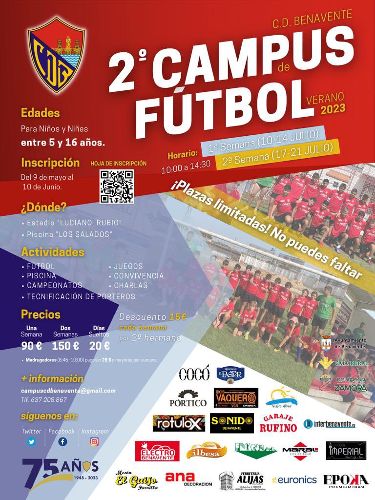 ℹ️ OS PRESENTAMOS NUESTRO 2º CAMPUS DE FÚTBOL

📅 Del 10 de julio al 14 de julio y del 17 de julio al 21 de julio.