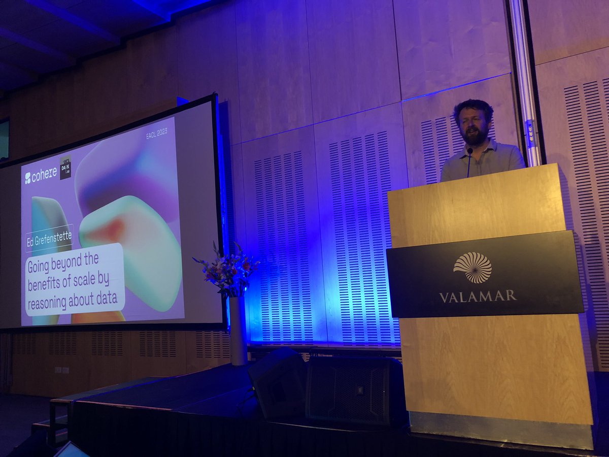 IAugenstein's tweet image. Thanks to @egrefen for his great #eacl2023 keynote!
Some take-aways:
- LLMs struggle to grasp pragmatics
- data quality and diversity are key to LLM performance 
- open-ended RL can help with automatic data selection 
#NLProc