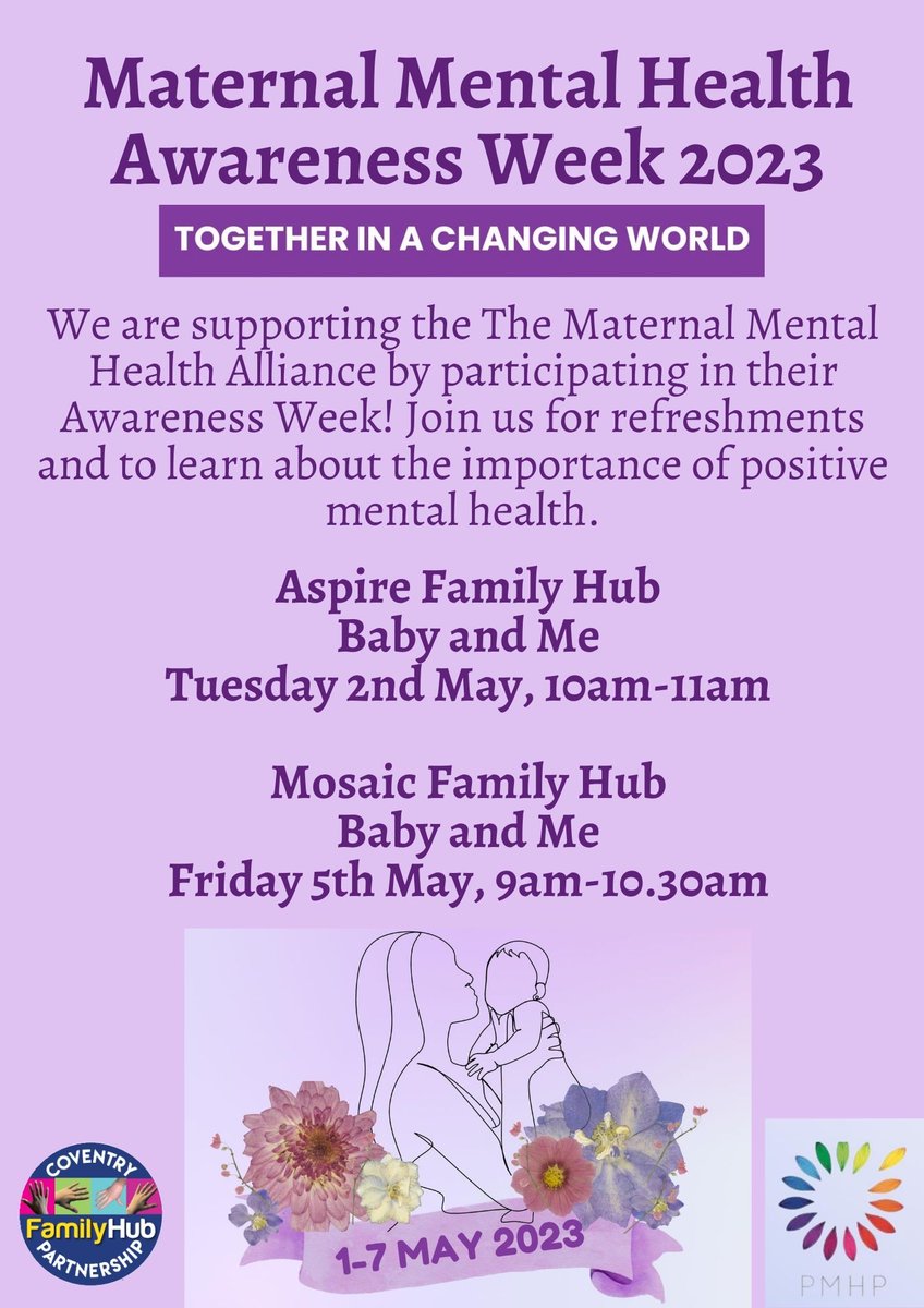 Come and see us at Aspire this morning,  the first of our sessions this week  😁

#MaternalMentalHealthAwarenessWeek  #earlyhelp