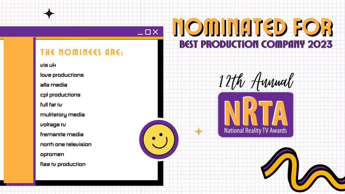 Give it up for the Production Companies nominated at this year's 12th #nationalrealitytvawards 👏🔥🎉. 

Cast you vote now at LINK IN BIO

#NRTA2023 #nominees #realitytv #realityshow #uk #London #nominations #vote #favourite #peoplechoice #fans #tvpersonalities #realitytvfans